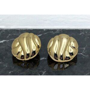 Vintage Gold Tone Stud Earrings Textured Swirl Design Fashion Jewelry Retro 80s